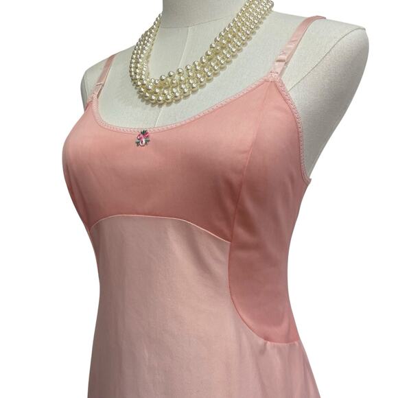 Vintage 50s Henson Kickernick Peachy Pink Nylon Rosebud Full Slip Dress Size M - Picture 4 of 7